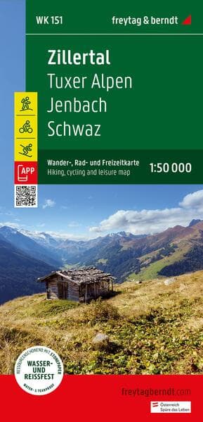 freytag & berndt Wanderkarte WK 151 Zillertal, Tuxer Alpen - Jenbach - Schwaz 1:50.000