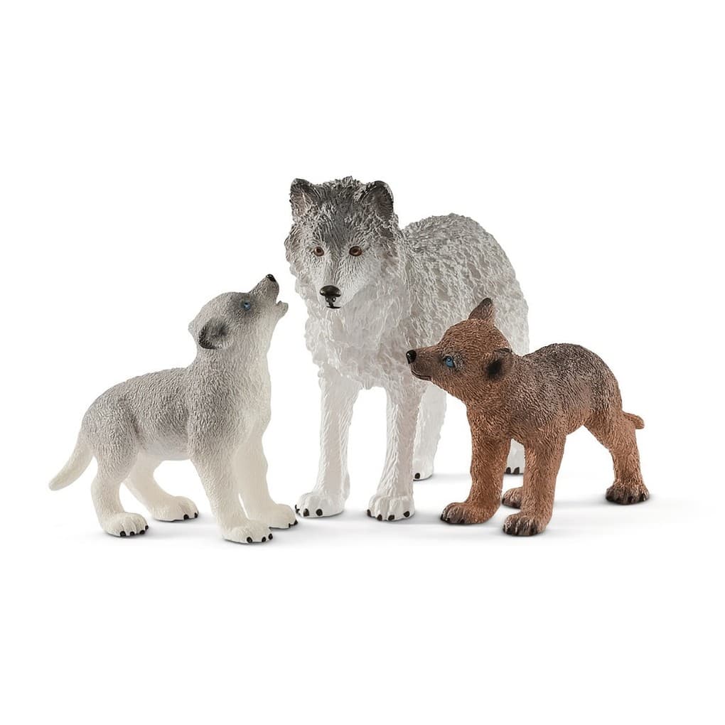 Schleich 42472 - Wild Life, Wolfsmutter mit Welpen, Waldtiere