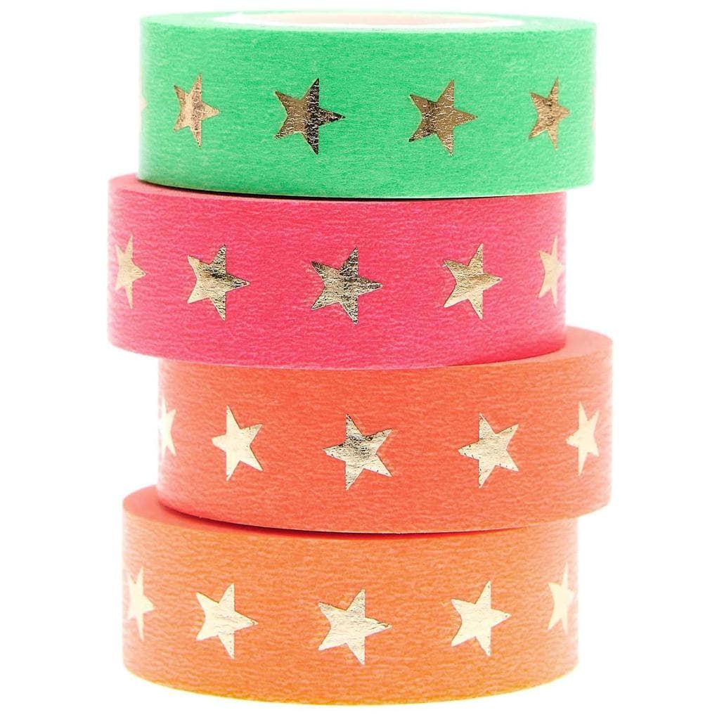 Tape Set Neon, Sterne FSC MIX, 4 Stk, 1,5cm x 10m