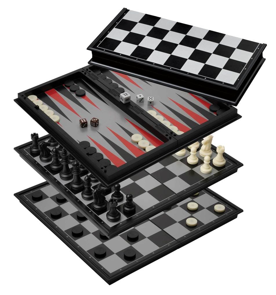 Philos 2506 - Schach-Backgammon-Dame-Set, Kunststoff, Feld 37 mm, magnetisch