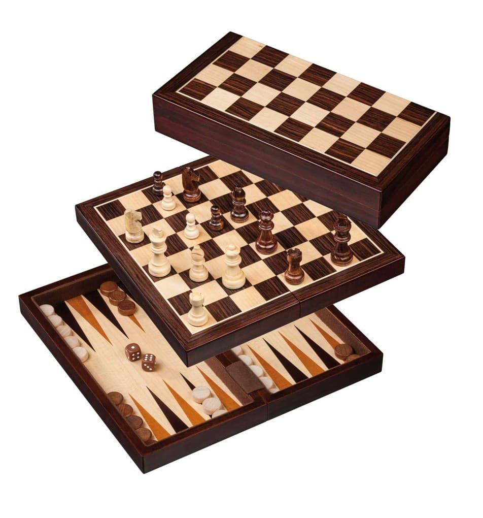 Philos 2516 - Schach-Backgammon-Dame-Set, Holz, Feld 30 mm