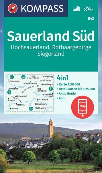 KOMPASS Wanderkarte 842 Sauerland Süd, Hochsauerland, Rothaargebirge, Siegerland 1:50.000