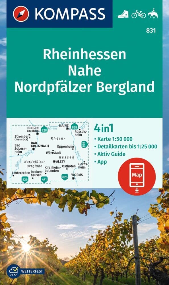 KOMPASS Wanderkarte 831 Rheinhessen, Nahe, Nordpfälzer Bergland 1:50.000
