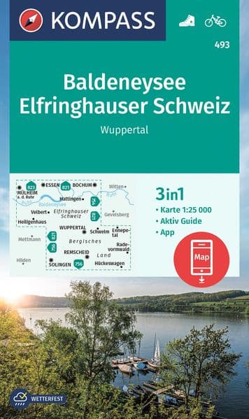 KOMPASS Wanderkarte 493 Baldeneysee, Elfringhauser Schweiz, Wuppertal 1:25.000