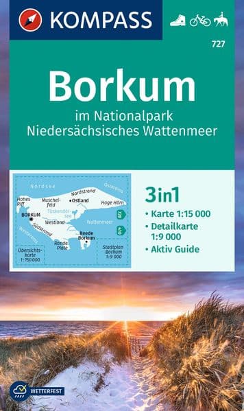 KOMPASS Wanderkarte 727 Borkum im Nationalpark Niedersächsisches Wattenmeer 1:15.000