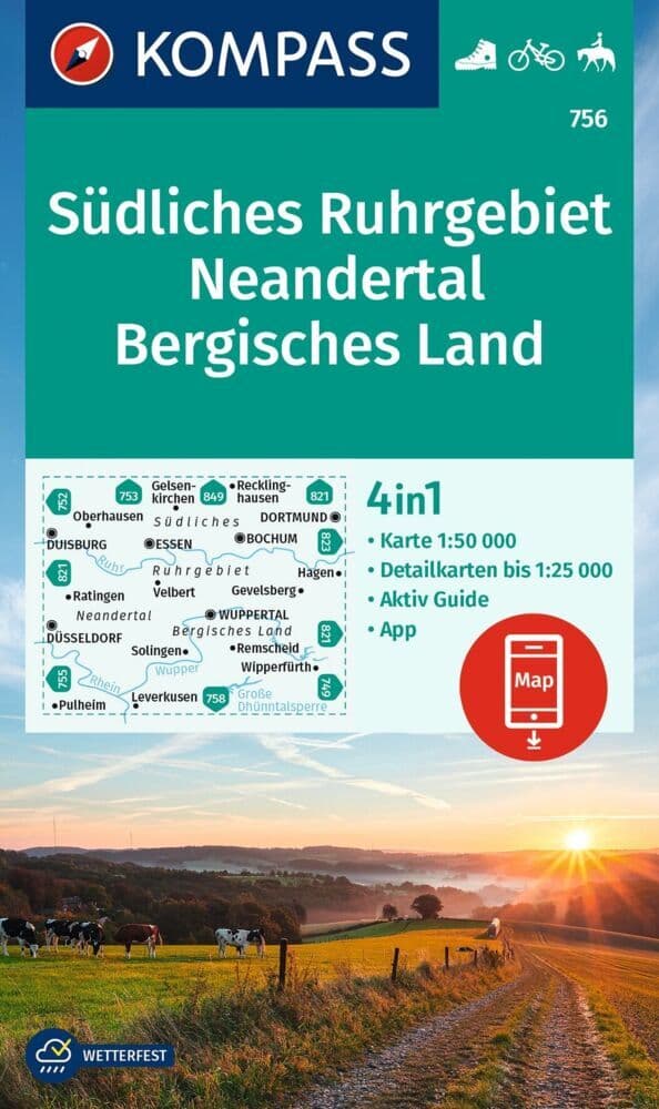 KOMPASS Wanderkarte 756 Südliches Ruhrgebiet, Neandertal, Bergisches Land 1:50.000
