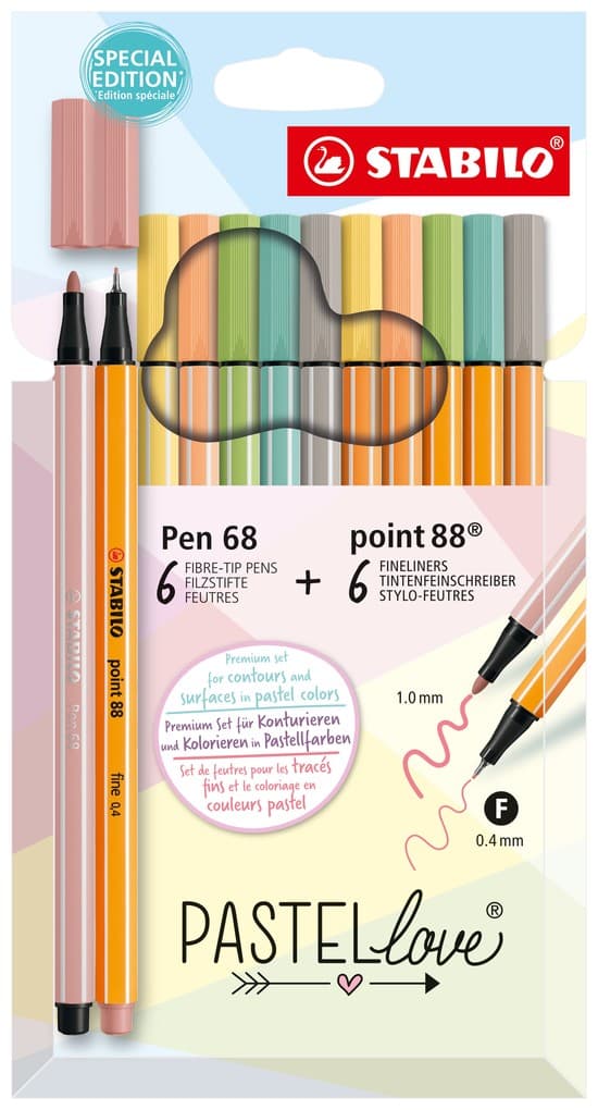 Stabilo Fineliner Pen 68 & Filzstifte point 88® Pastellove 12er Set