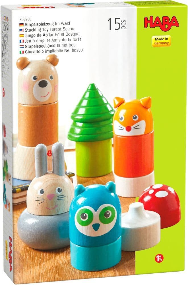 HABA 1306960001 - Stapelspielzeug Im Wald, Stapelspiel, Holz, 15-teilig