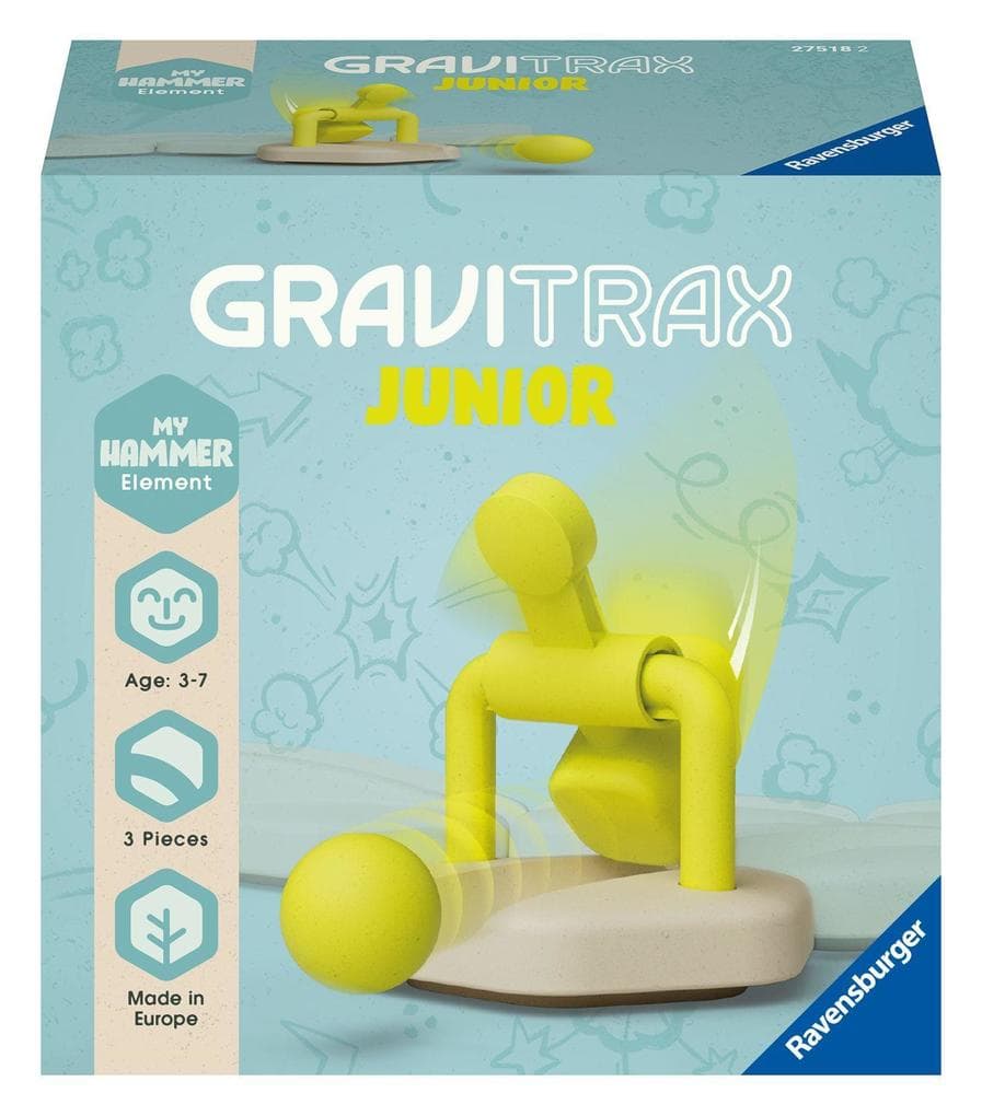 Ravensburger GraviTrax Junior Element Hammer - Erweiterbare Kugelbahn für Kinder, Murmelbahn überwiegend aus nachwachsenden Rohstoffen mit Themenwelten, Lern- und Konstruktionsspielzeug ab 3 Jahren