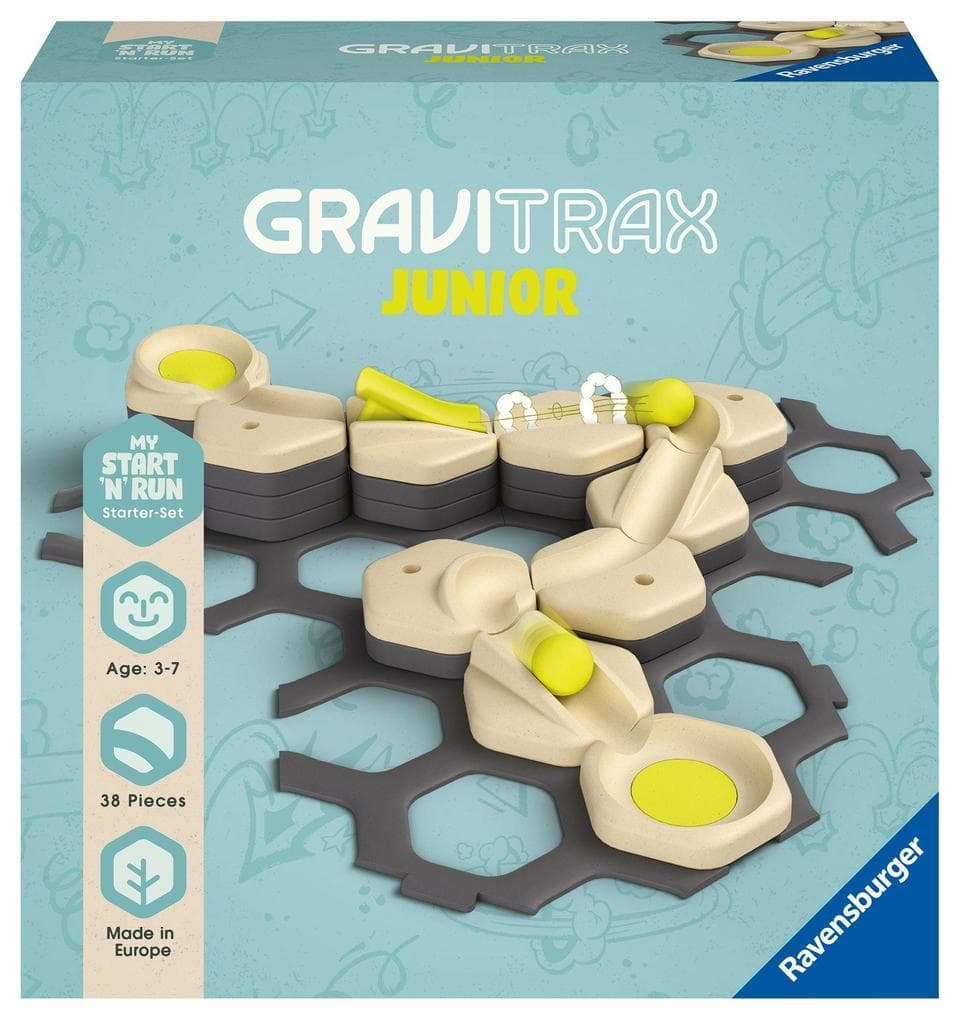 Ravensburger GraviTrax Junior Starter-Set S - Erweiterbare Kugelbahn für Kinder, Murmelbahn überwiegend aus nachwachsenden Rohstoffen mit Themenwelten, Lernspielzeug und Konstruktionsspielzeug ab 3 Jahren