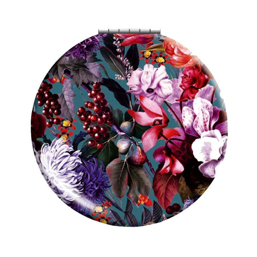 Klappspiegel Blumenbouquet petrol