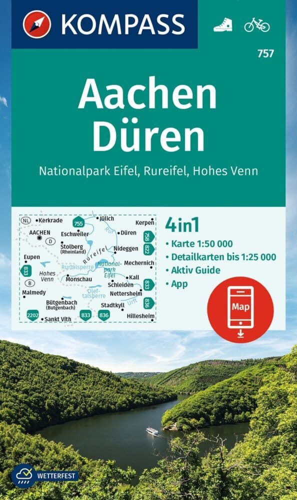 KOMPASS Wanderkarte 757 Aachen, Düren, Nationalpark Eifel, Rureifel, Hohes Venn 1:50.000