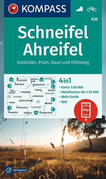 KOMPASS Wanderkarte 836 Schneifel, Ahreifel, Schleiden, Prüm, Daun, Eifelsteig 1:50.000