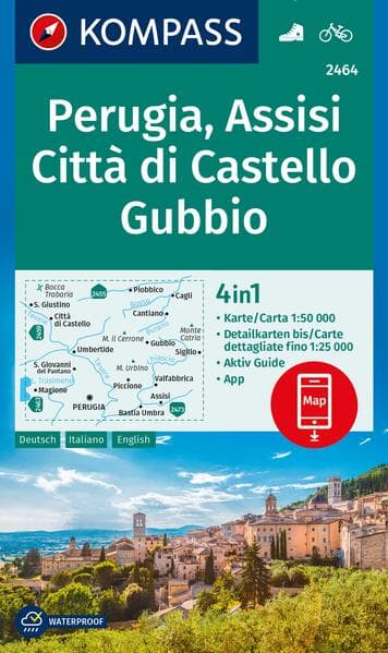 KOMPASS Wanderkarte 2464 Perugia, Assisi, Città di Castello, Gubbio 1:50.000