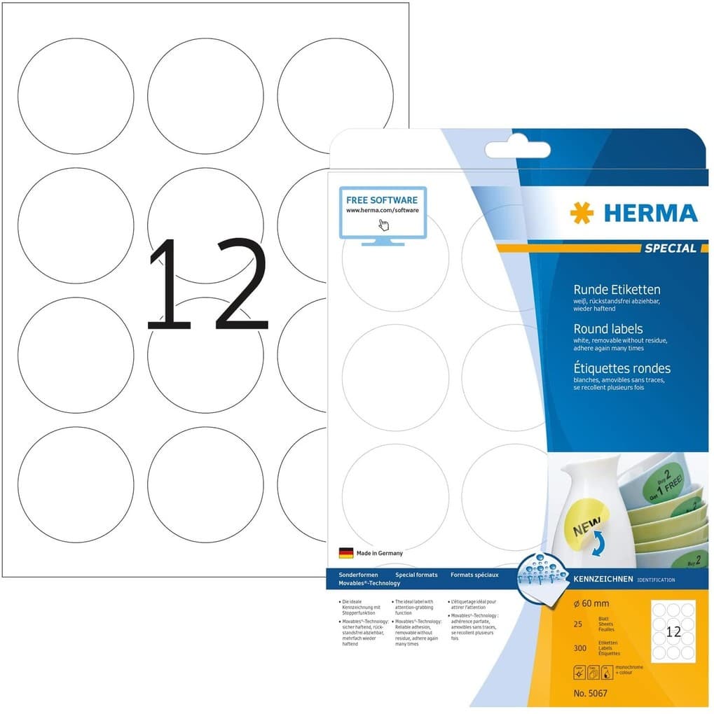 Herma Etiketten A4 60mm rund 25 Blatt 300 Stück