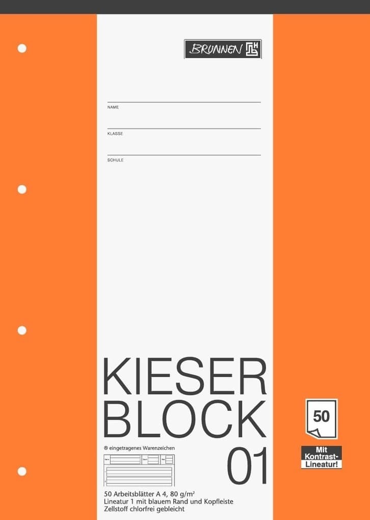 Brunnen KIESER-Block A4 Lineatur 1 mit blauem Rand