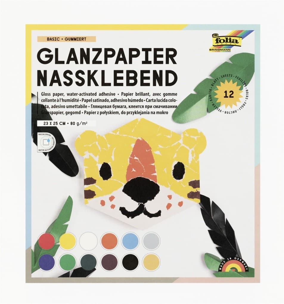Folia Glanzpapier BASIC nassklebend, 23x25cm, 12 Blatt
