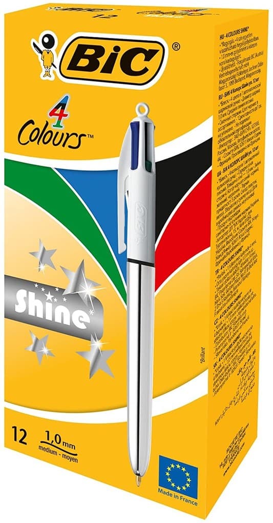 BIC Kugelschreiber 4 Colours Shine silber 12er Set