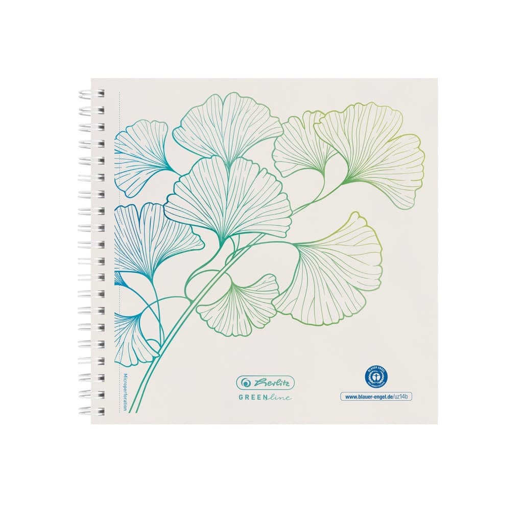 Herlitz Spiralblock 14,8x14,8cm 100 Blatt punktiert GREENline Ginkgo