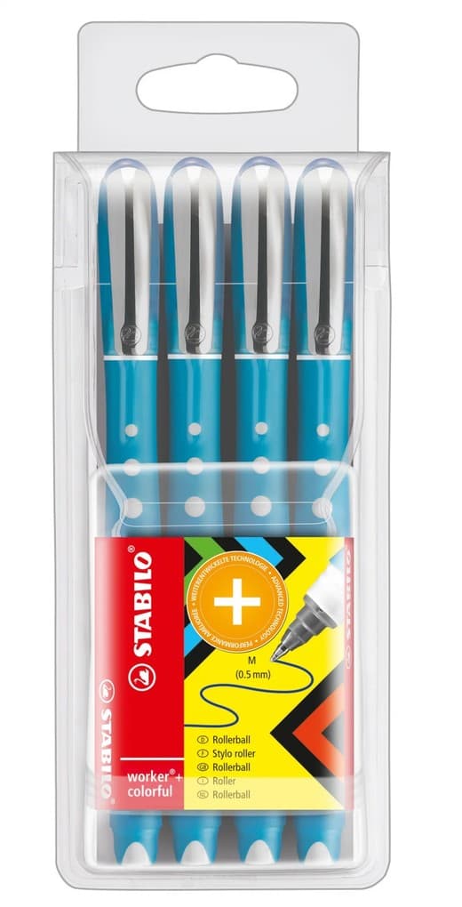 STABILO Tintenroller worker+ Medium blau 4er Set