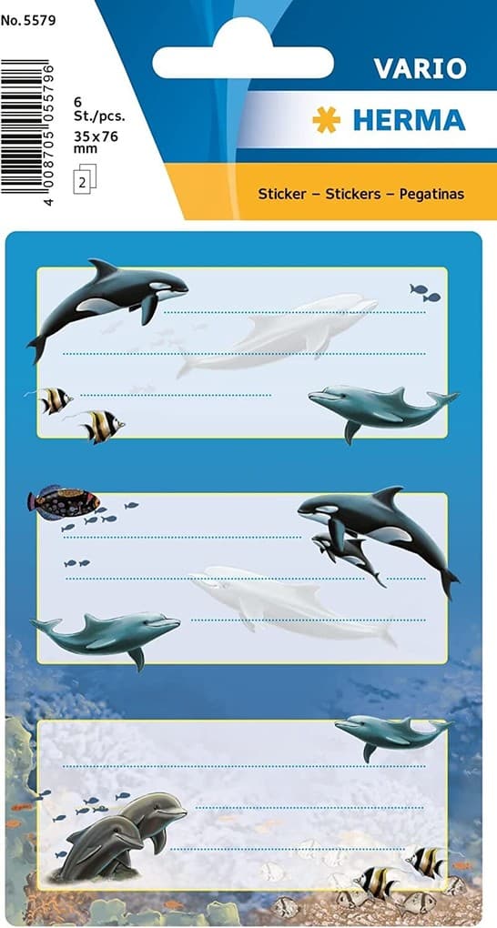 HERMA Schuletiketten Delfine beglimmert 6er Set