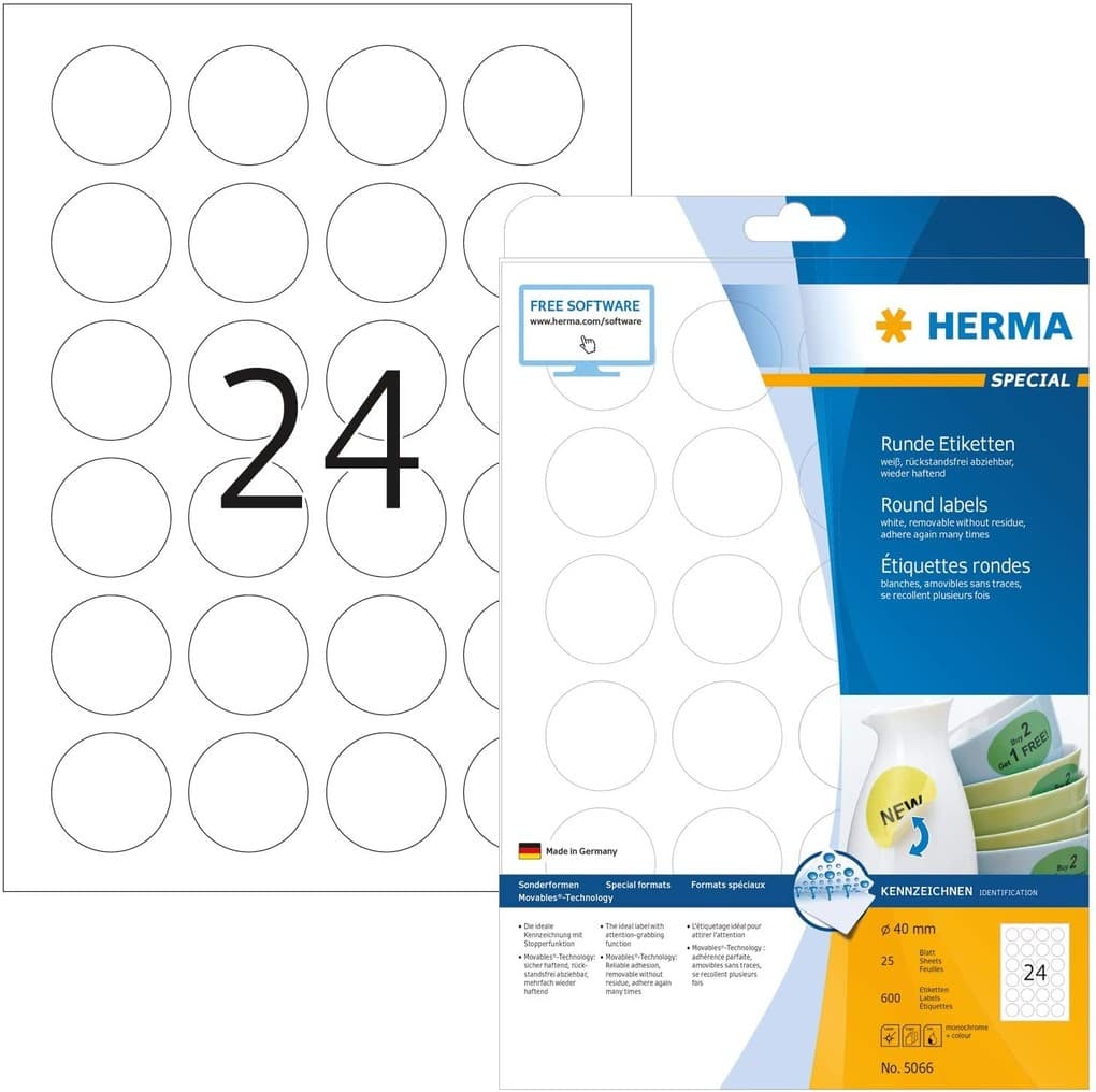 Herma Etiketten A4 40mm rund 25 Blatt 600 Stück