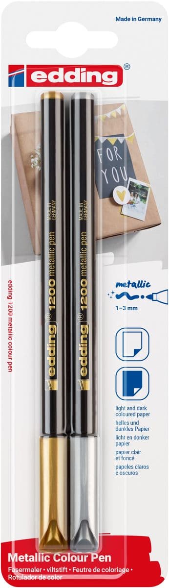 edding 1200 Fasermaler metallic, 2er Set Gold 53/Silber 54