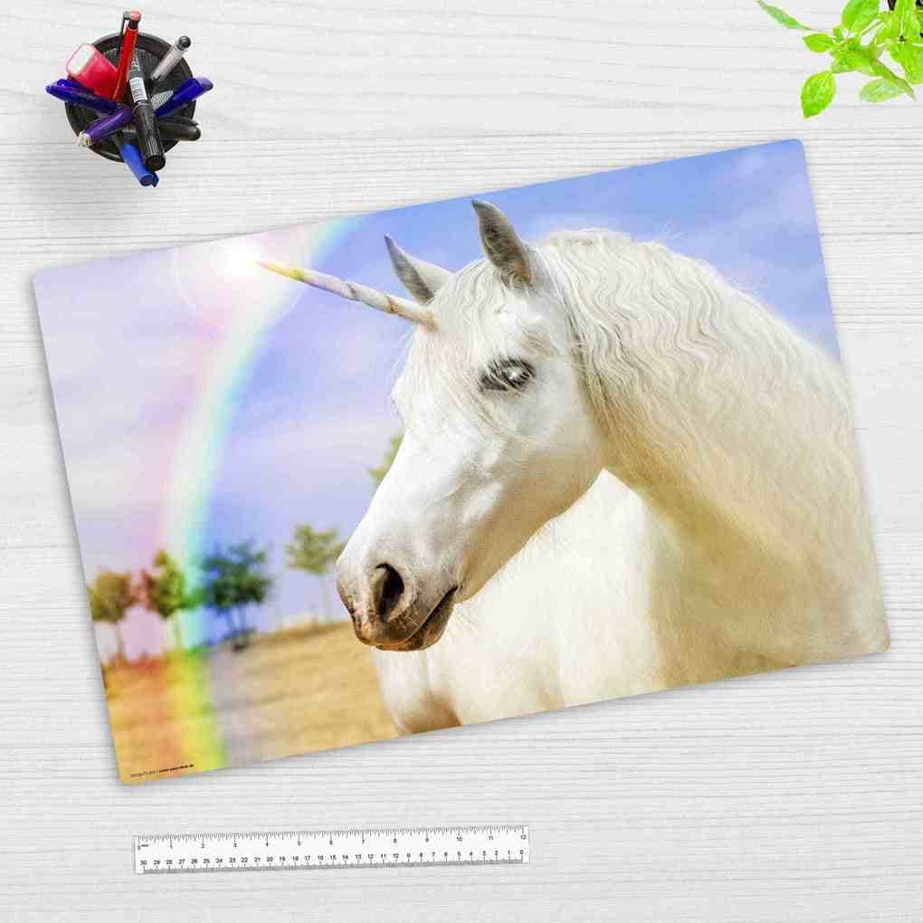 Cover-your-desk Schreibtischunterlage für Kinder Weißes Einhorn, aus hochwertigem Vinyl , 60 x 40 cm