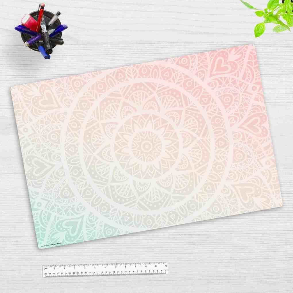 Cover-your-desk Schreibtischunterlage für Kinder und Erwachsene Mandala rot-grün, aus hochwertigem Vinyl , 60 x 40 cm
