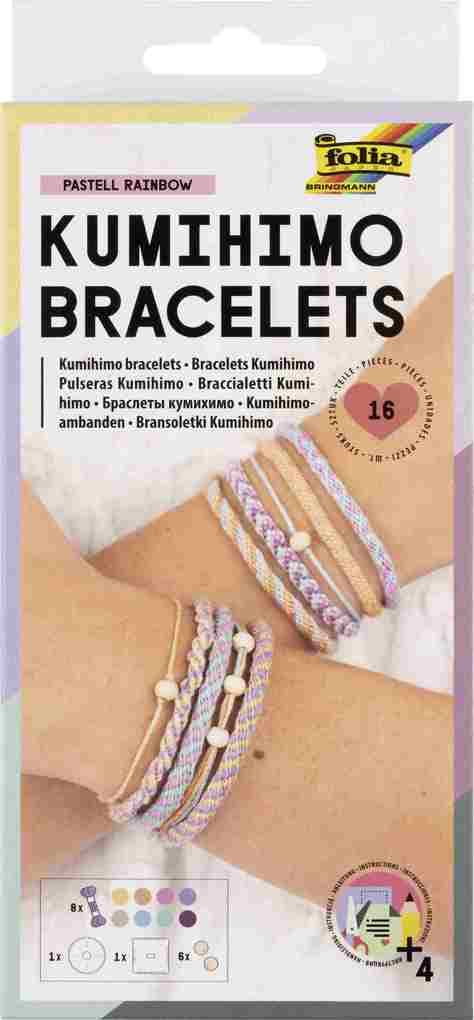 Folia Kumihimo Bracelets PASTELL RAINBOW, Freunschaftsbänder knüpfen, 16-teilig