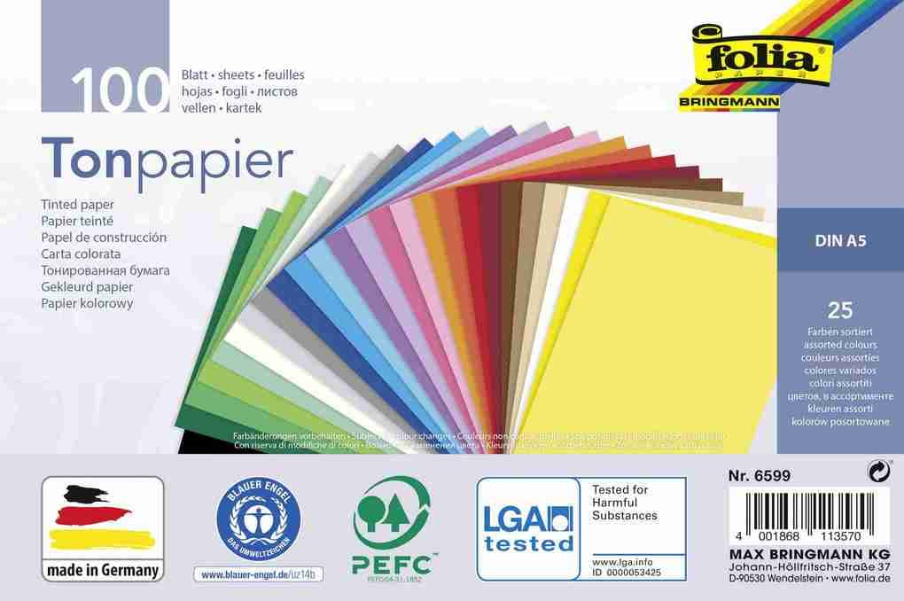 Folia Tonpapier, DIN A5, 100 Blatt in 25 Farben sortiert