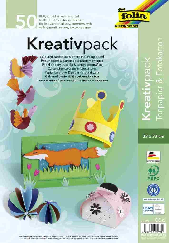 Folia Kreativpack Tonpapier/Fotokarton, 23x33cm, 50 Blatt, sortiert