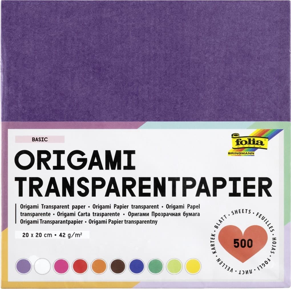 Folia Transparentpapier-Faltblätter 42g/m², 20x20cm, 500 Blatt, farbig sortiert