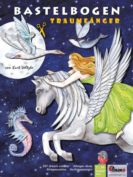 Traumfänger basteln aus Papier Bastelbogen fliegende Tiere, Elfe, Fee