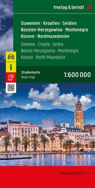 freytag & berndt Straßenkarte Slowenien - Kroatien - Serbien - Bosnien-Herzegowina - Montenegro - Kosovo - Nordmazedonien 1:600.000