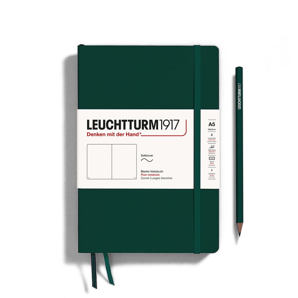 Notizbuch Medium (A5), Softcover, 123 nummerierte Seiten, Forest Green, blanko