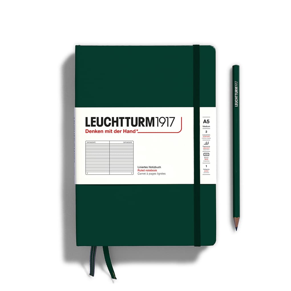 Notizbuch Medium (A5), Hardcover, 251 nummerierte Seiten, Forest Green, liniert