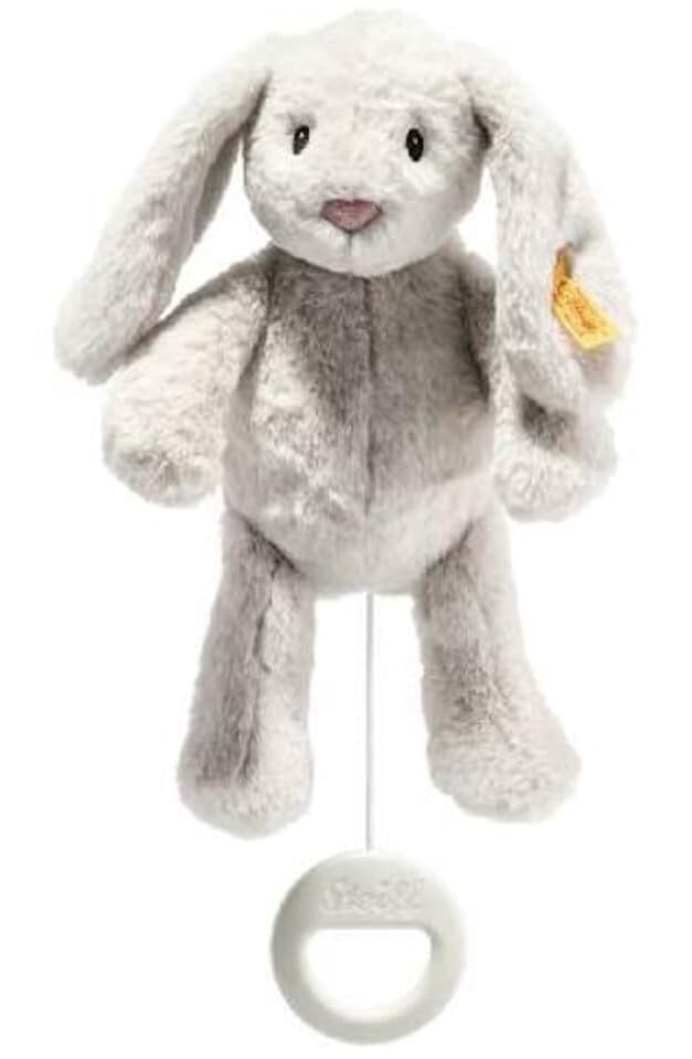 Steiff 242465 - Soft Cuddly Friends My first Steiff Hoppie Hase, Spieluhr, hellgrau, 26 cm