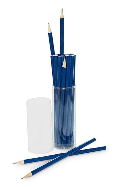 22 blaue Bleistifte in Klarsichtbox