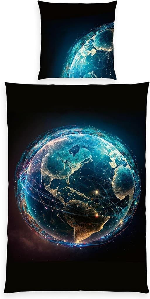 Herding 4859412050 - Young Collection Bettwäsche Weltkugel, Microfaser, 80x80/135x200 cm