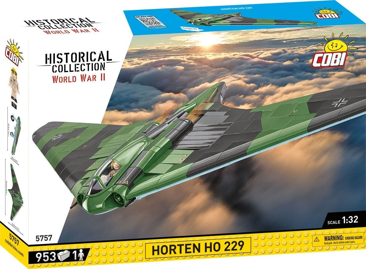 COBI Historical Collection 5757 - Horten HO 229, Nurflügel Flugzeug WWII, Bausatz 953 Klemmbausteine, 1 Figur