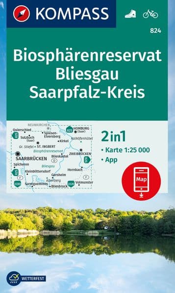 KOMPASS Wanderkarte 824 Biosphärenreservat Bliesgau & Saarpfalz-Kreis 1:25.000
