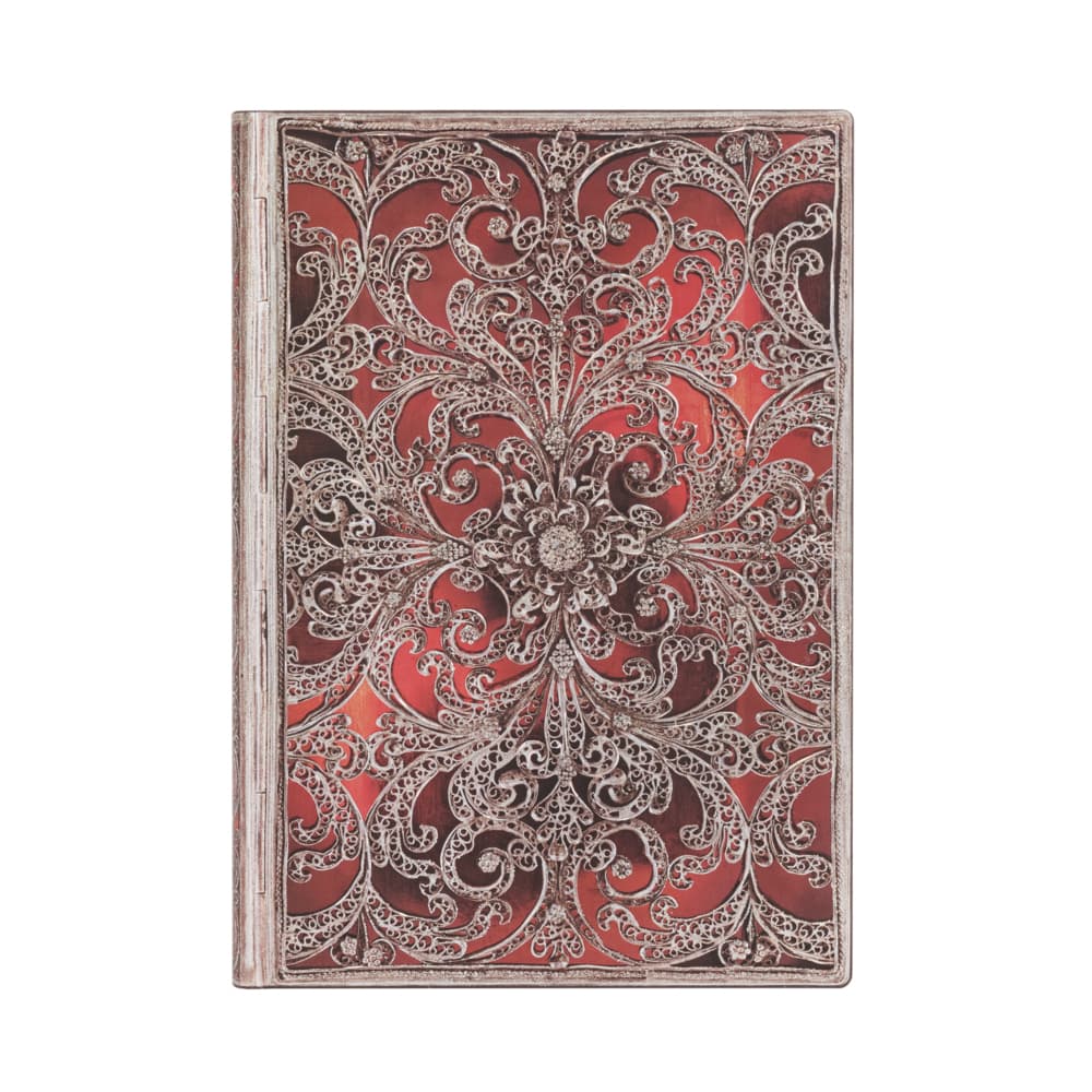 Garnet MIDI Lined Softcover Journal, 176pg, 100gsm by Paperblanks (Silver Filigree Collection)