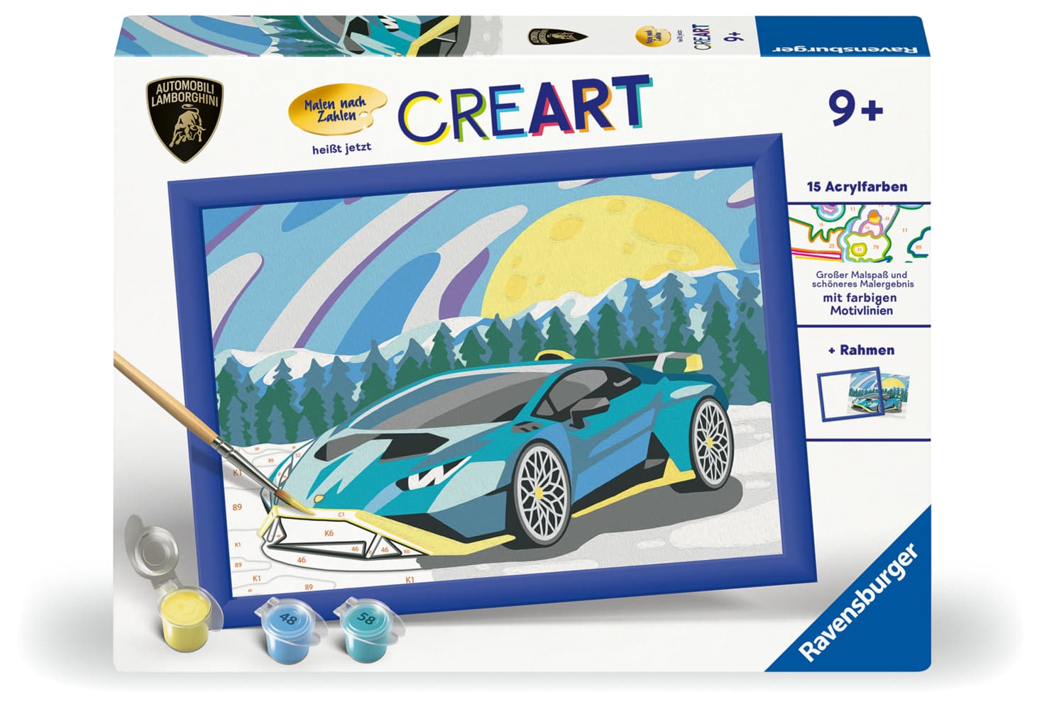 CreArt, Malen nach Zahlen Kinder - Blauer Lamborghini