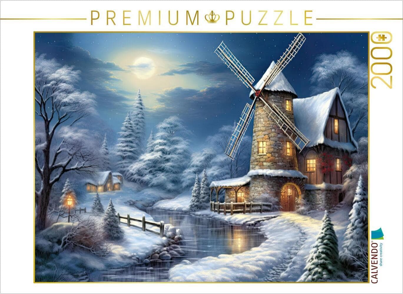 CALVENDO Puzzle Winterlandschaft mit Windmühle | 2000 Teile Lege-Größe 90x67cm Foto-Puzzle für glückliche Stunden
