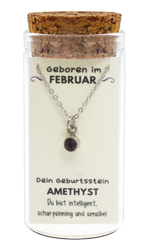 "Februar" Geburtsstein Kette im Gläschen