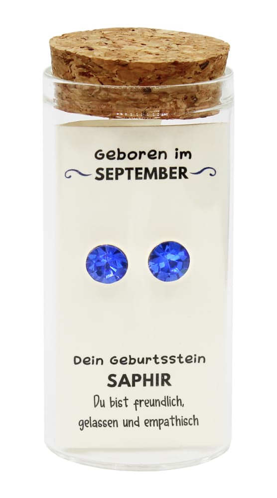 "September" Geburtsstein Ohrstecker im Gläschen