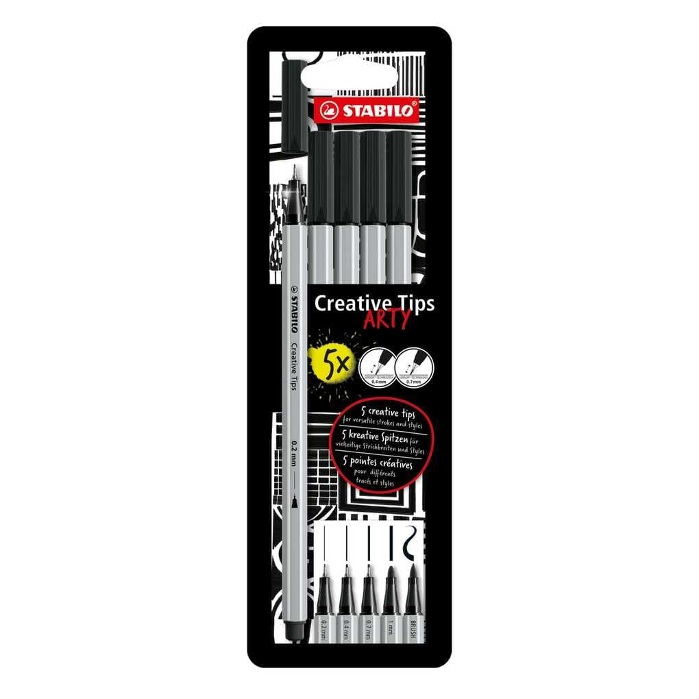 STABILO Filzstift & Fineliner Multi-Liner-Set - Creative Tips - ARTY, 5er Pack schwarz
