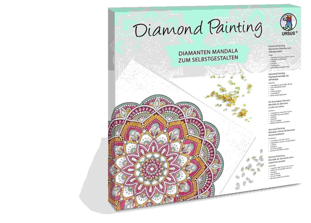 URSUS Erwachsenen-Bastelsets Diamond Painting, Diamanten Mandala, magenta/mint/orange, Set 11