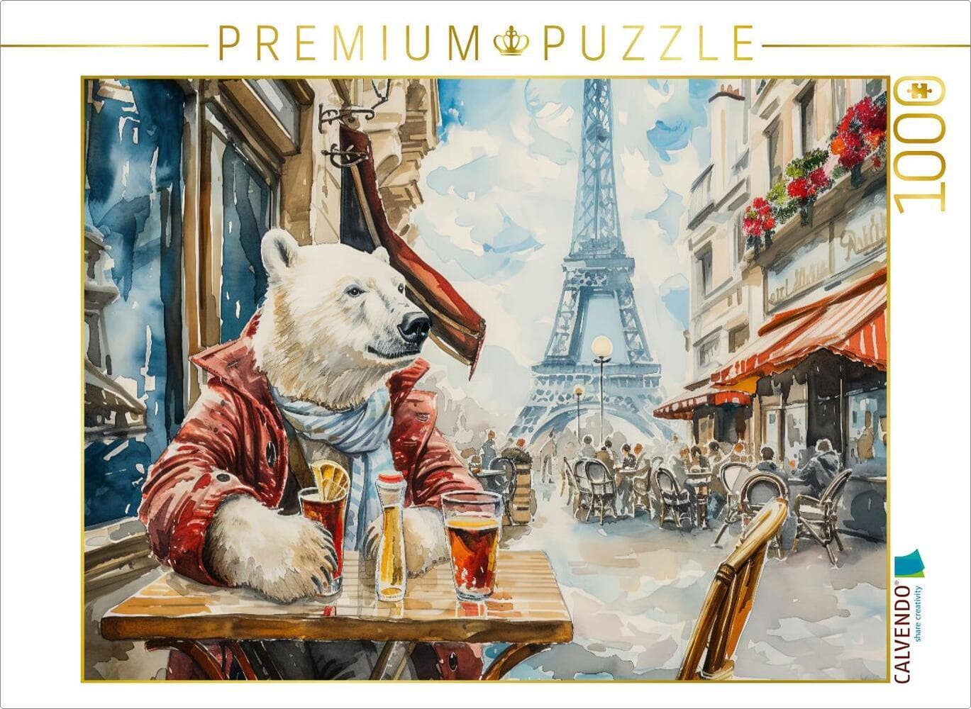 CALVENDO Puzzle Eisbär Eik im Straßencafè in Paris in Frankreich | 1000 Teile Lege-Größe 64x48cm Foto-Puzzle für glückliche Stunden